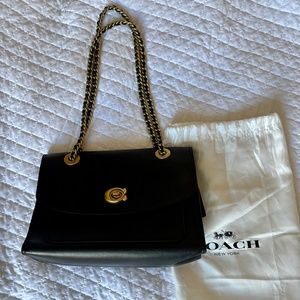 Coach black leather crossbody Parker with gold chain